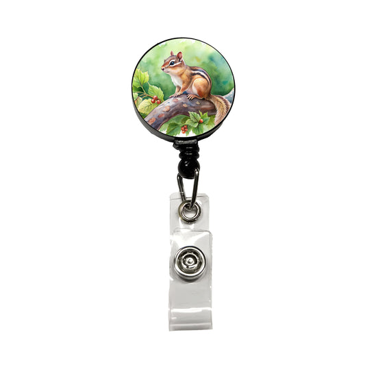 Chipmunk In Tree Watercolor Retractable ID Key Card Name Tag Badge Holder with Clip