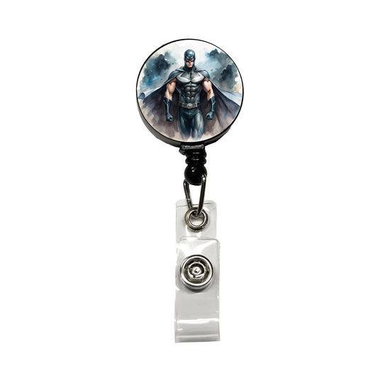 Classic Masked Superhero With Black Costume Watercolor Retractable ID Key Card Name Tag Badge Holder with Clip