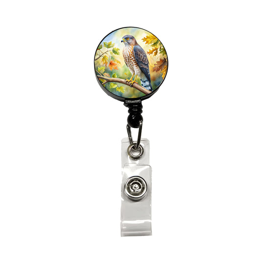 Cooper's Hawk Raptor Bird Of Prey In Tree Watercolor Retractable ID Key Card Name Tag Badge Holder with Clip