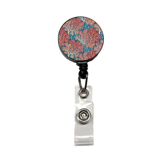 Coral Pattern Reef Ocean Retractable ID Key Card Name Tag Badge Holder with Clip