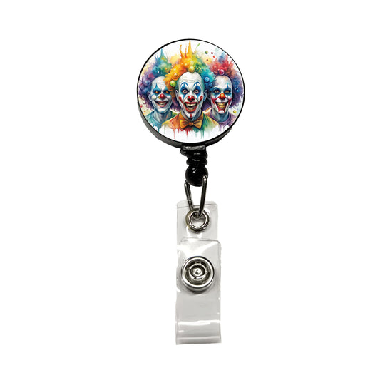 Creepy Scary Evil Killer Clowns Watercolor Retractable ID Key Card Name Tag Badge Holder with Clip