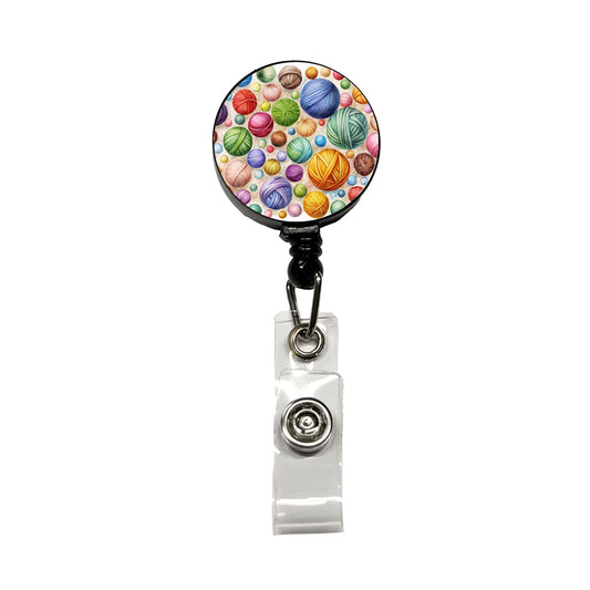 Crocheting Knitting Colorful Yarn Balls Retractable ID Key Card Name Tag Badge Holder with Clip