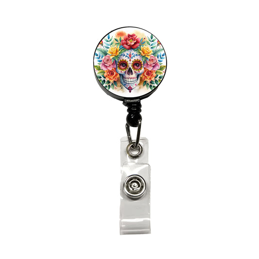 Day Of The Dead Día De Muertos Theme Watercolor Retractable ID Key Card Name Tag Badge Holder with Clip