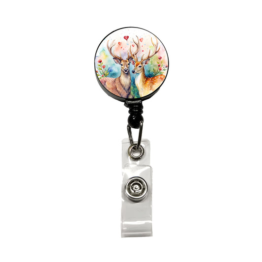 Deer In Love Valentine's Day Retractable ID Key Card Name Tag Badge Holder with Clip