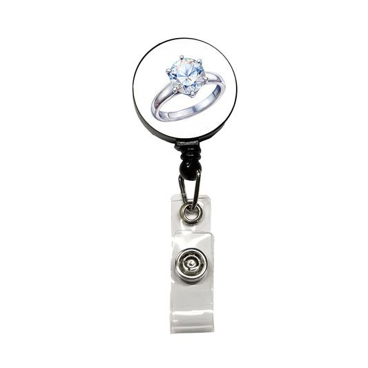 Diamond Ring Engagement Engaged Wedding Proposal Retractable ID Key Card Name Tag Badge Holder with Clip