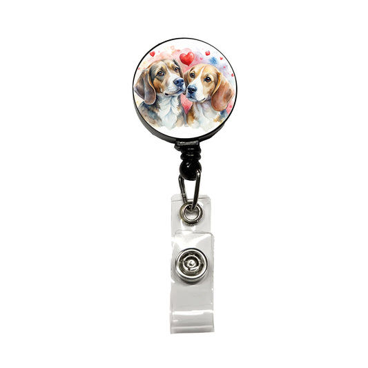 Dogs In Love Valentine's Day Beagles Retractable ID Key Card Name Tag Badge Holder with Clip