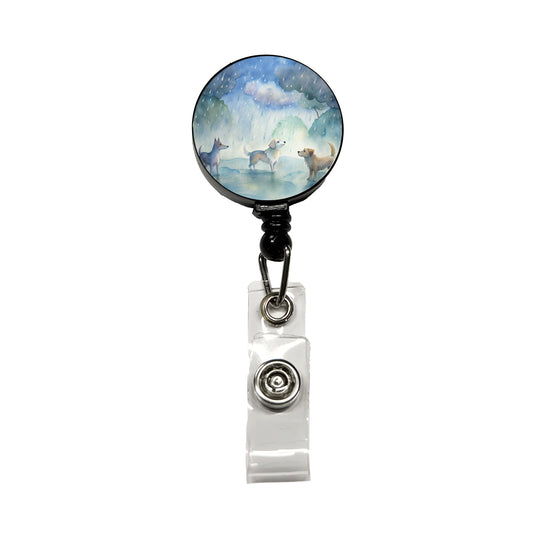 Dogs In The Rain Watercolor Retractable ID Key Card Name Tag Badge Holder with Clip