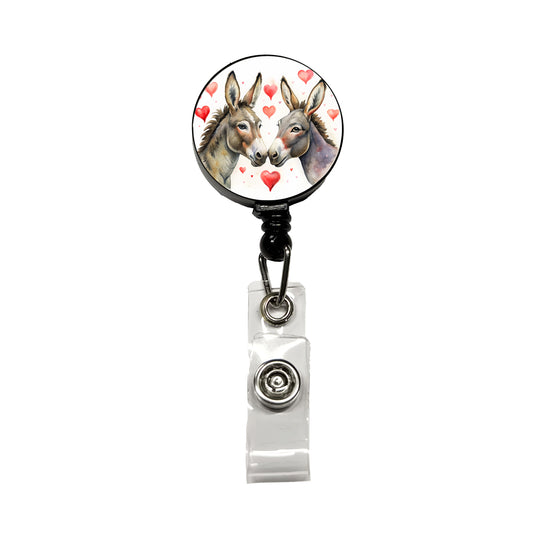 Donkeys In Love With Hearts Valentine's Day Retractable ID Key Card Name Tag Badge Holder with Clip