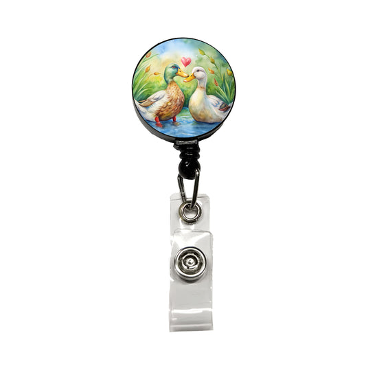 Ducks In Love Heart Valentine's Day Retractable ID Key Card Name Tag Badge Holder with Clip