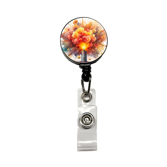 Dynamite Exploding Explosion Watercolor Retractable ID Key Card Name Tag Badge Holder with Clip