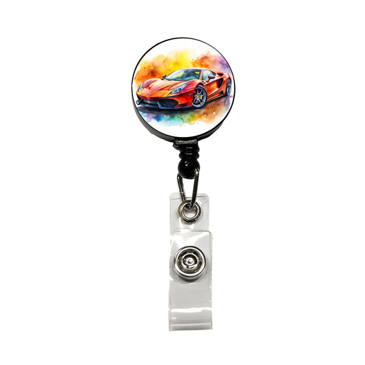 Exotic Supercar Sports Car Watercolor Retractable ID Key Card Name Tag Badge Holder with Clip