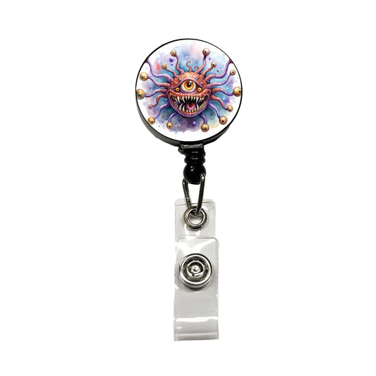 Fantasy Creature Monster Beholder Watercolor Retractable ID Key Card Name Tag Badge Holder with Clip