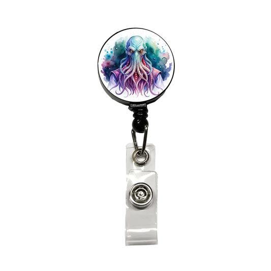 Fantasy Creature Monster Illithid Watercolor Retractable ID Key Card Name Tag Badge Holder with Clip