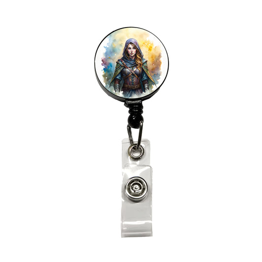Fantasy Female Thief Rogue Watercolor Retractable ID Key Card Name Tag Badge Holder with Clip