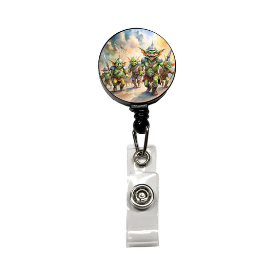 Fantasy Goblins Monsters Going To War Watercolor Retractable ID Key Card Name Tag Badge Holder with Clip