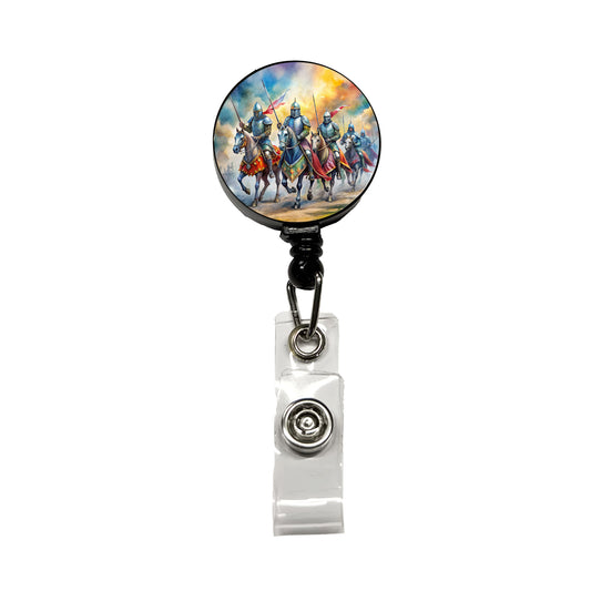Fantasy Knights Riding To War Watercolor Retractable ID Key Card Name Tag Badge Holder with Clip