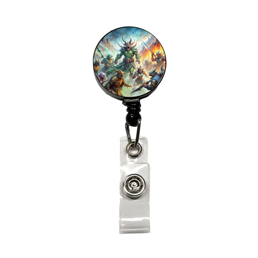 Fantasy Monsters In Battle Watercolor Retractable ID Key Card Name Tag Badge Holder with Clip