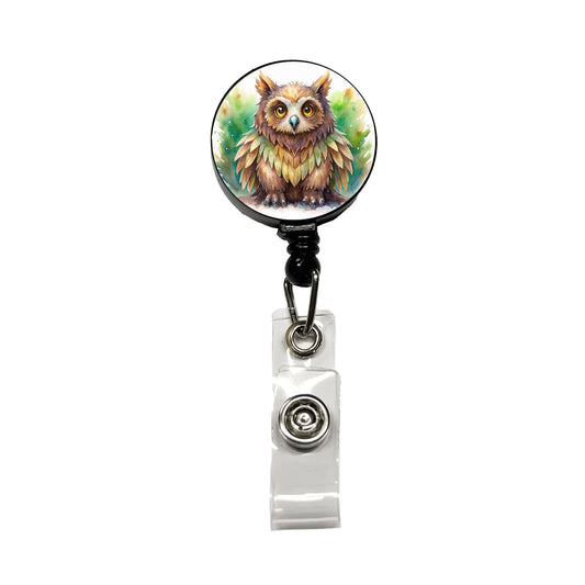 Fantasy Owl Bear Owlbear Green Background Watercolor Retractable ID Key Card Name Tag Badge Holder with Clip