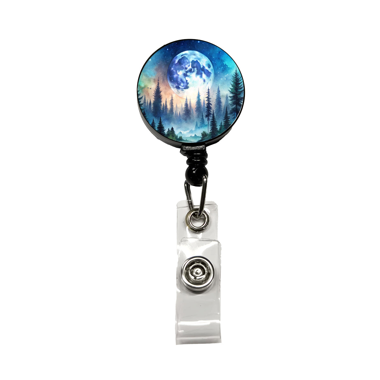 Fantasy Sci-fi World Moon Rising Over Forest Retractable ID Key Card Name Tag Badge Holder with Clip