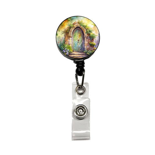 Fantasy World Doorway Fairy Gnome Elven Watercolor Retractable ID Key Card Name Tag Badge Holder with Clip