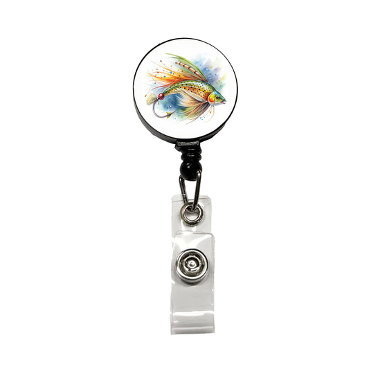 Fishing Lure Flies Watercolor Retractable ID Key Card Name Tag Badge Holder with Clip