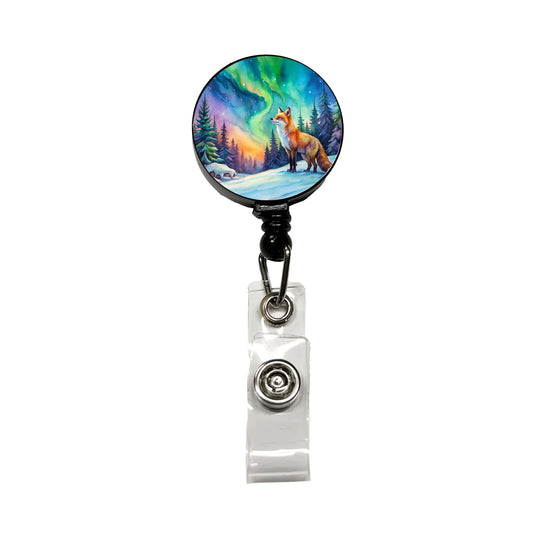 Fox And Northern Lights Watercolor Retractable ID Key Card Name Tag Badge Holder with Clip