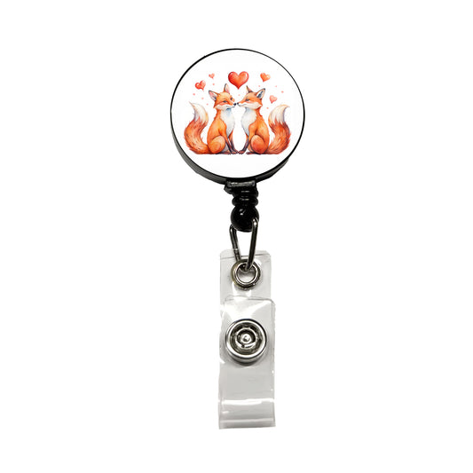 Foxes In Love With Hearts Valentine's Day Retractable ID Key Card Name Tag Badge Holder with Clip