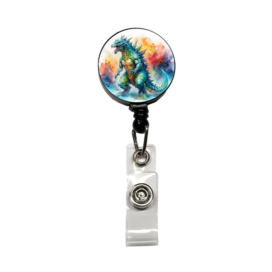 Giant Kaiju Monster Watercolor Retractable ID Key Card Name Tag Badge Holder with Clip