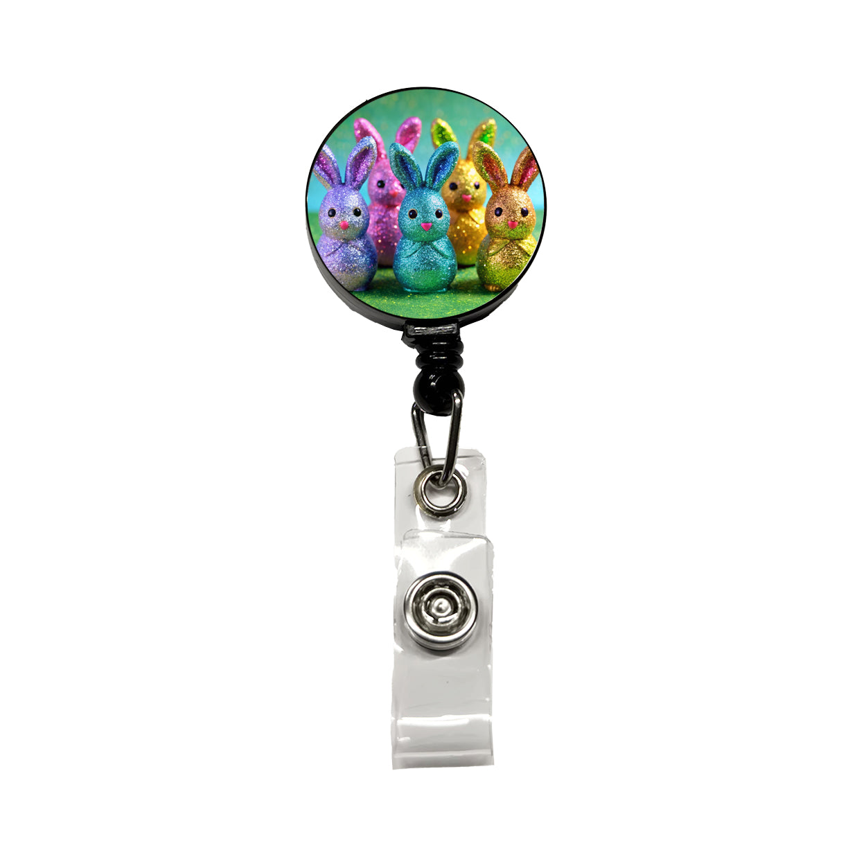 Glitter Easter Bunnies Rabbits Chocolate Retractable ID Key Card Name Tag Badge Holder with Clip