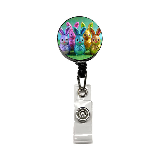 Glitter Easter Bunnies Rabbits Chocolate Retractable ID Key Card Name Tag Badge Holder with Clip