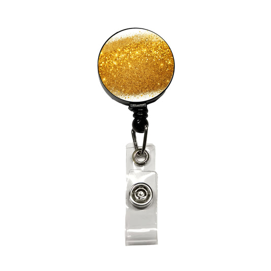 Gold Faux Glitter Retractable ID Key Card Name Tag Badge Holder with Clip