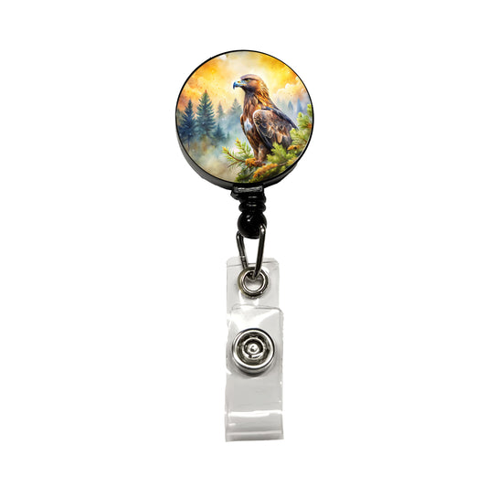 Golden Eagle Raptor Bird Of Prey In Tree Watercolor Retractable ID Key Card Name Tag Badge Holder with Clip