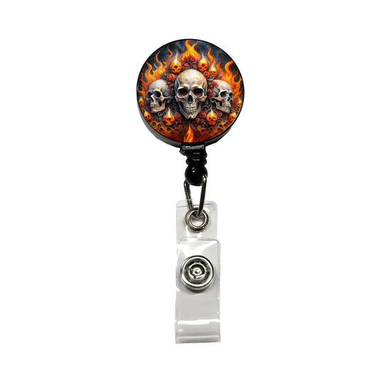 Gothic Skulls And Flames Watercolor Retractable ID Key Card Name Tag Badge Holder with Clip