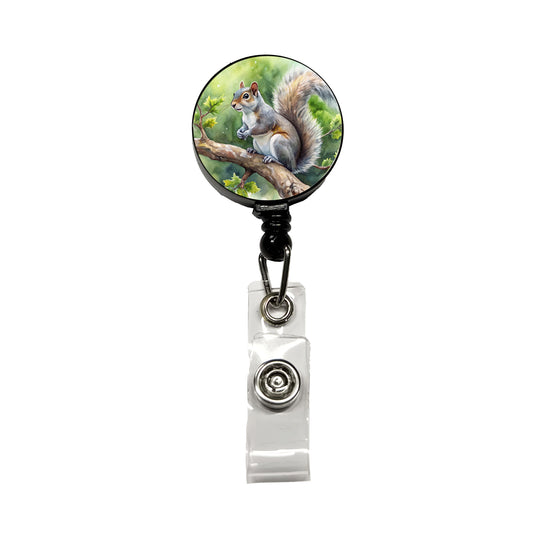 Gray Squirrel In Tree Watercolor Retractable ID Key Card Name Tag Badge Holder with Clip