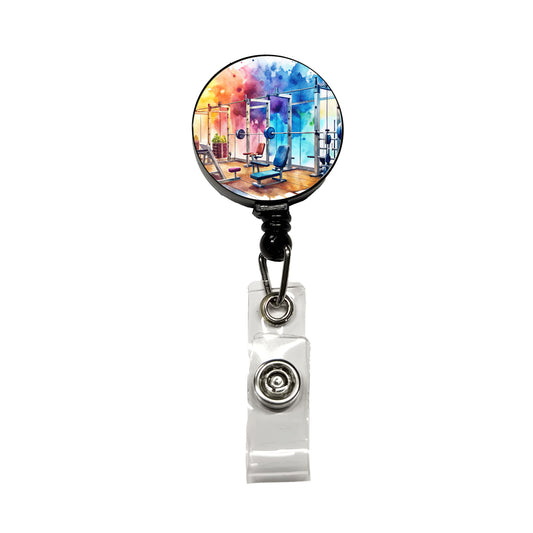 Gym Workout Equipment Watercolor Retractable ID Key Card Name Tag Badge Holder with Clip