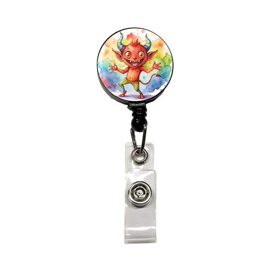 Happy Short Dancing Demon Watercolor Retractable ID Key Card Name Tag Badge Holder with Clip