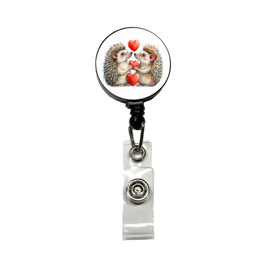 Hedgehogs In Love With Hearts Valentine's Day Retractable ID Key Card Name Tag Badge Holder with Clip