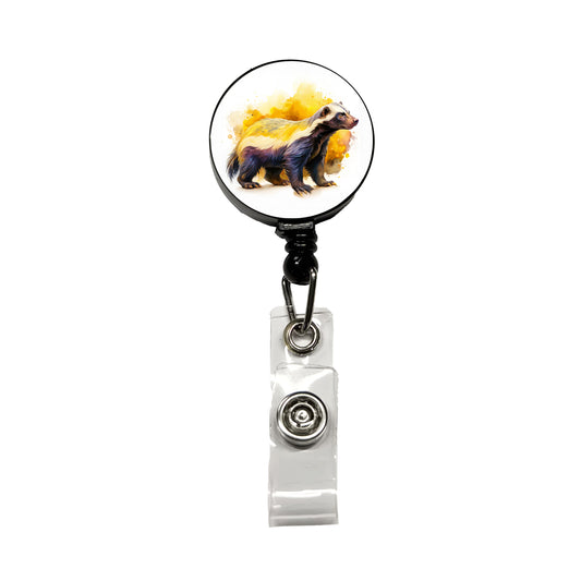 Honey Badger Watercolor Retractable ID Key Card Name Tag Badge Holder with Clip