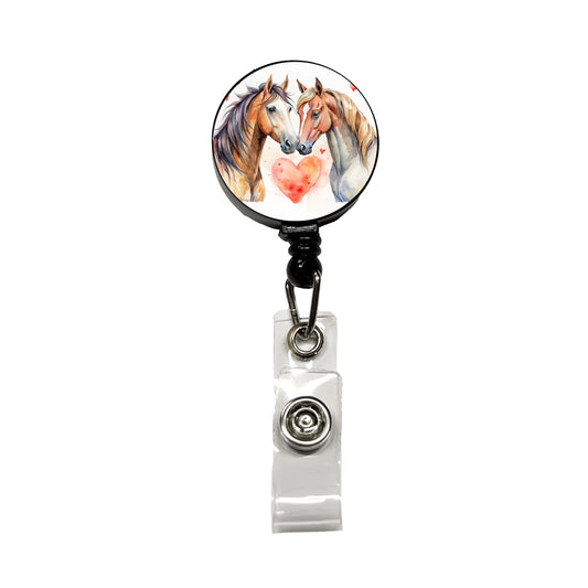 Horses In Love Heart Valentine's Day Retractable ID Key Card Name Tag Badge Holder with Clip