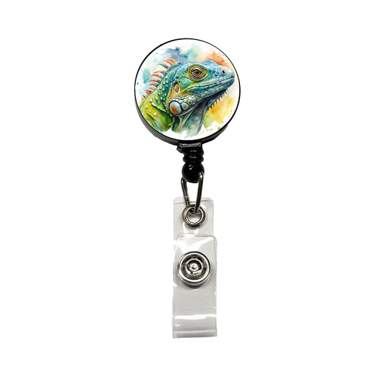Iguana Lizard Face Profile Reptile Watercolor Retractable ID Key Card Name Tag Badge Holder with Clip