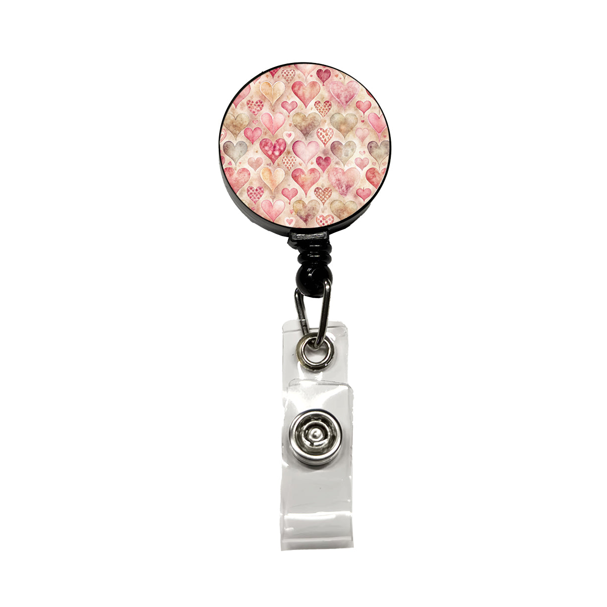 Kitschy Valentine's Day Hearts Pattern Retractable ID Key Card Name Tag Badge Holder with Clip