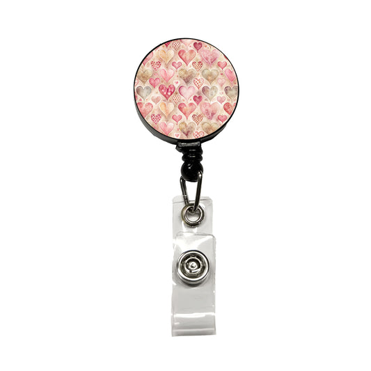 Kitschy Valentine's Day Hearts Pattern Retractable ID Key Card Name Tag Badge Holder with Clip