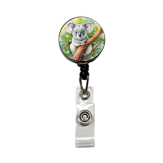 Koala In A Tree Watercolor Retractable ID Key Card Name Tag Badge Holder with Clip