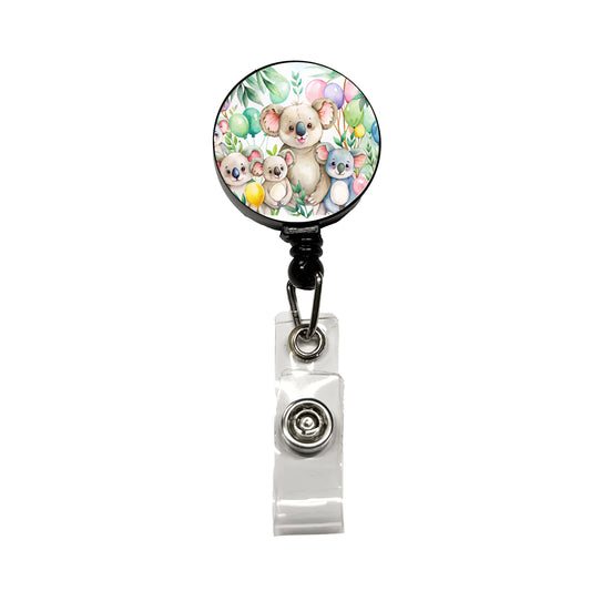 Koalas Having A Birthday Party Watercolor Retractable ID Key Card Name Tag Badge Holder with Clip