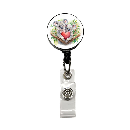Koalas In Love Heart Valentine's Day Retractable ID Key Card Name Tag Badge Holder with Clip