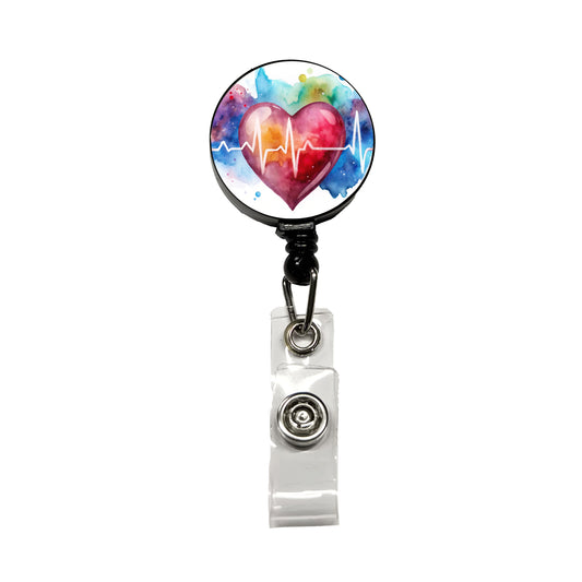 Life Pulse Heart Beat Doctor Nurse RN EMT Watercolor Retractable ID Key Card Name Tag Badge Holder with Clip