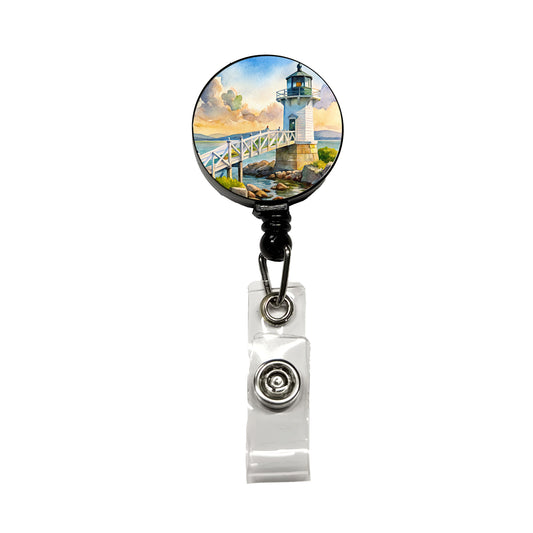 Lighthouse Like Marshall Point Maine Watercolor Retractable ID Key Card Name Tag Badge Holder with Clip