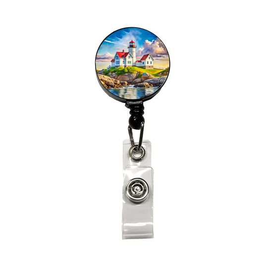 Lighthouse Like Nubble Lighthouse Maine Watercolor Retractable ID Key Card Name Tag Badge Holder with Clip