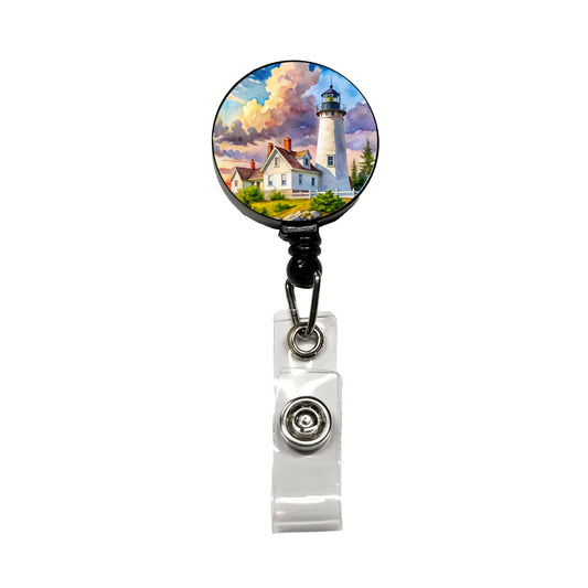 Lighthouse Like Pemaquid Point Maine Watercolor Retractable ID Key Card Name Tag Badge Holder with Clip