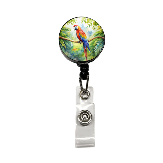 Macaw Parrot In Tree Bird Watercolor Retractable ID Key Card Name Tag Badge Holder with Clip
